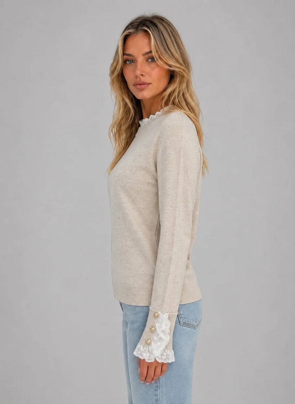 Pull Femme En Maille Avec Dentelle – Col Rond