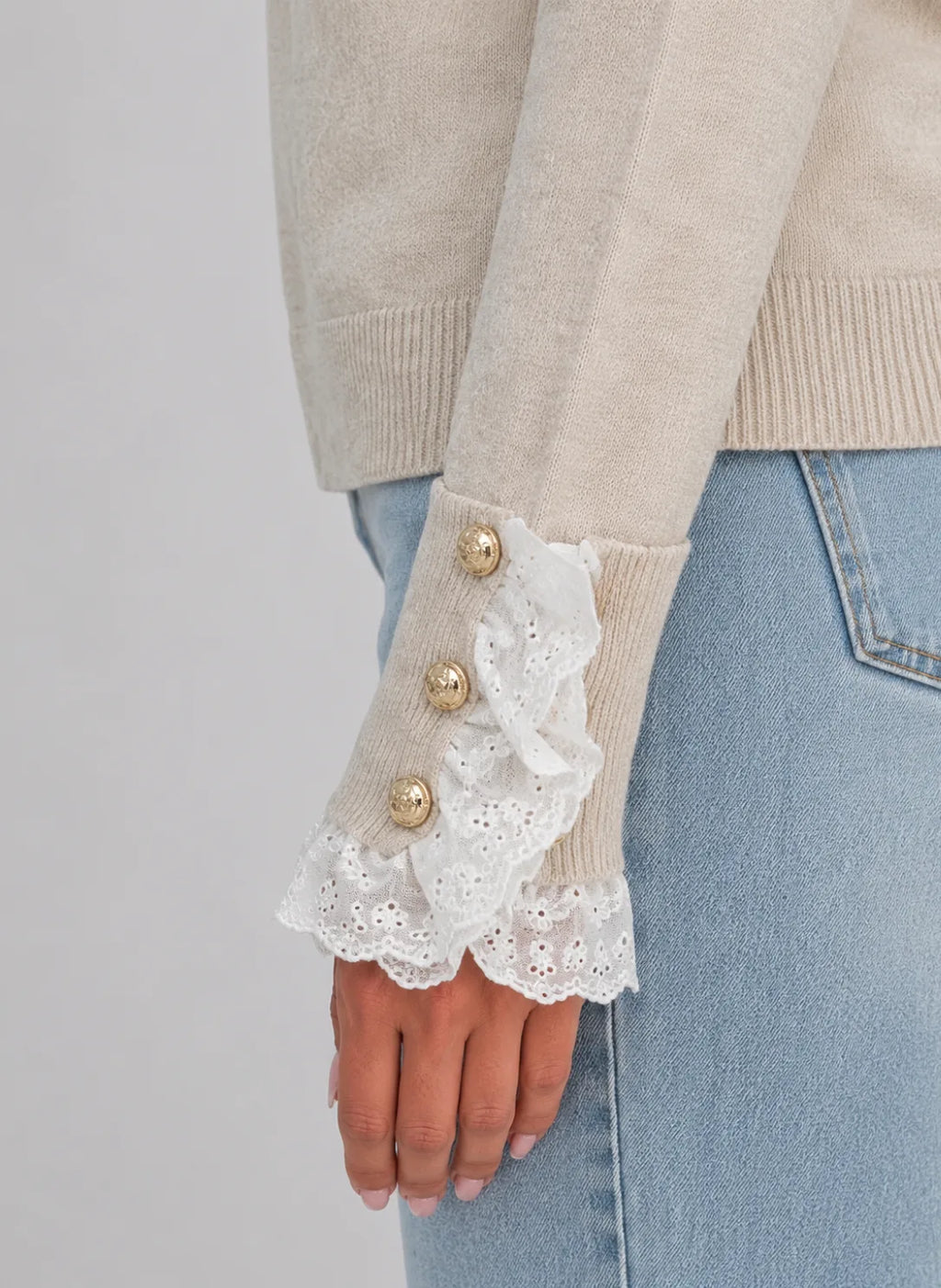 Pull Femme En Maille Avec Dentelle – Col Rond