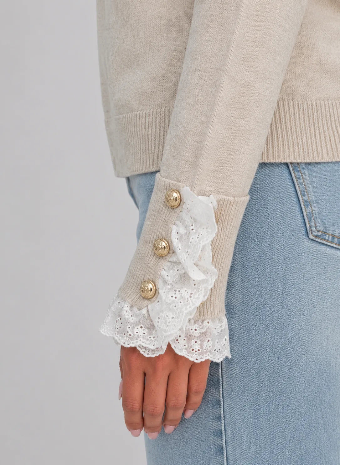Pull Femme En Maille Avec Dentelle – Col Rond