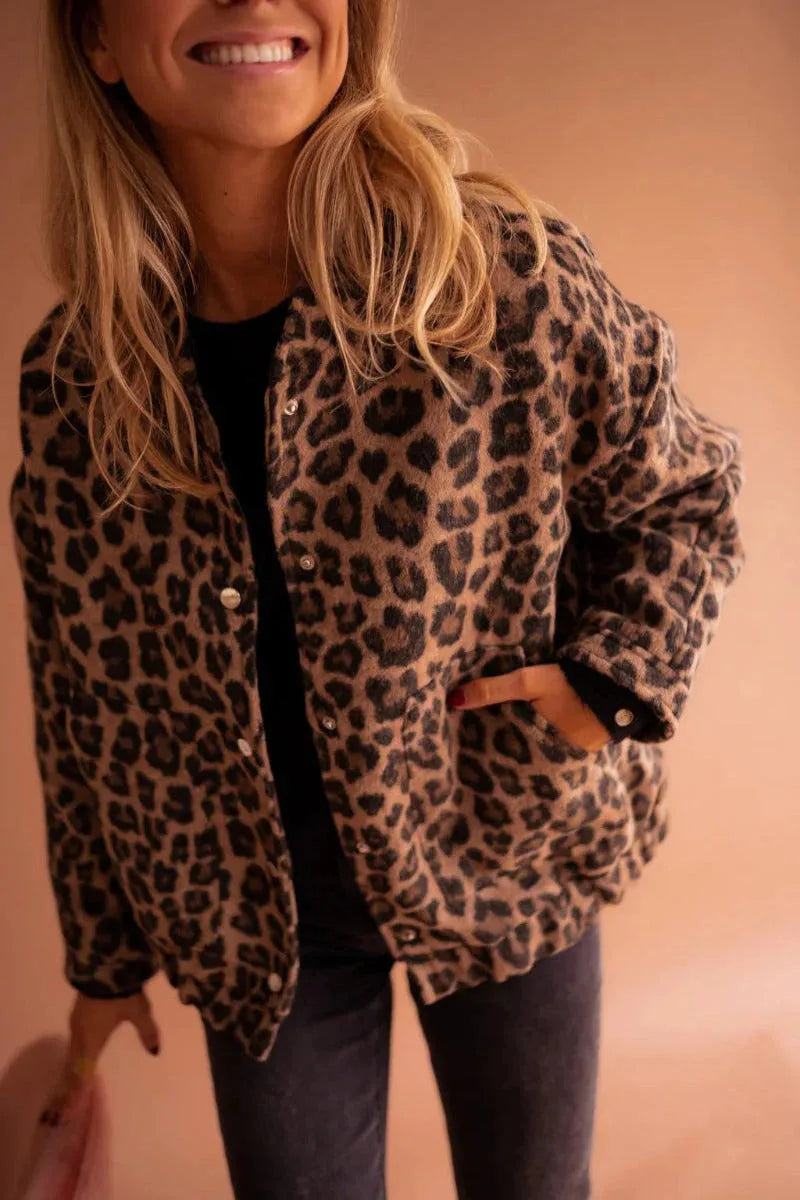 Blouson Bomber Femme Imprimé Léopard – Boutons-Pression