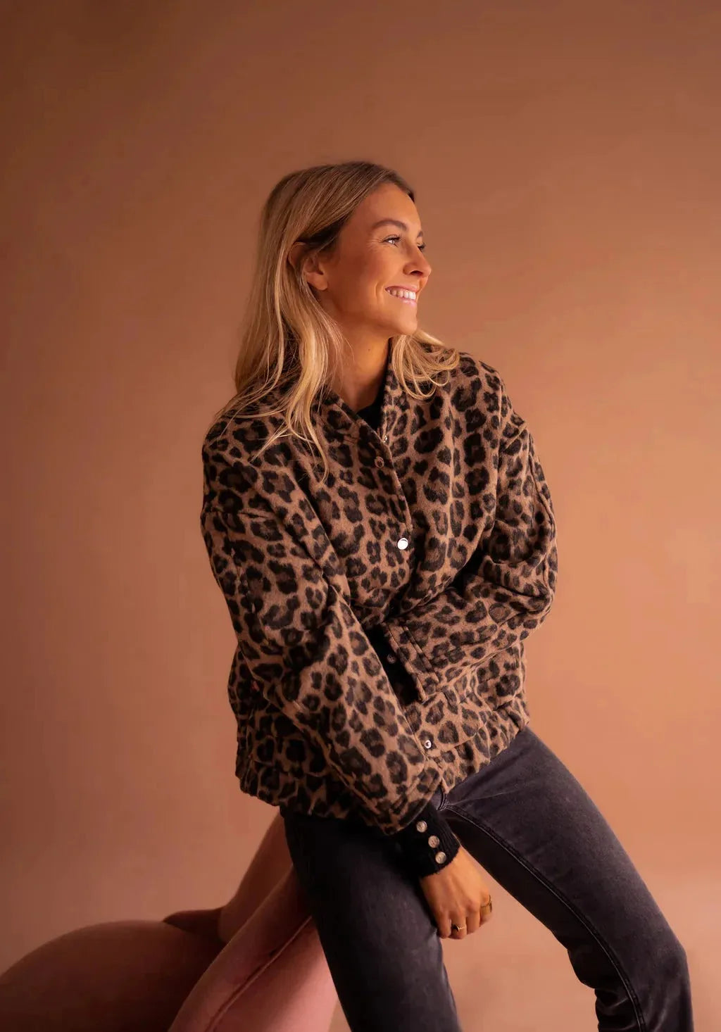 Blouson Bomber Femme Imprimé Léopard – Boutons-Pression