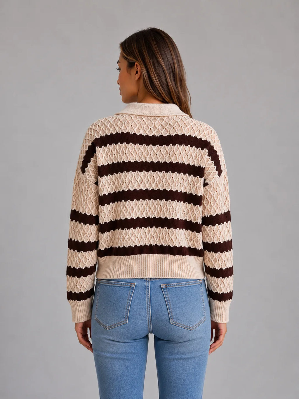 Pull Femme Rayé En Maille Texturée – Col Polo