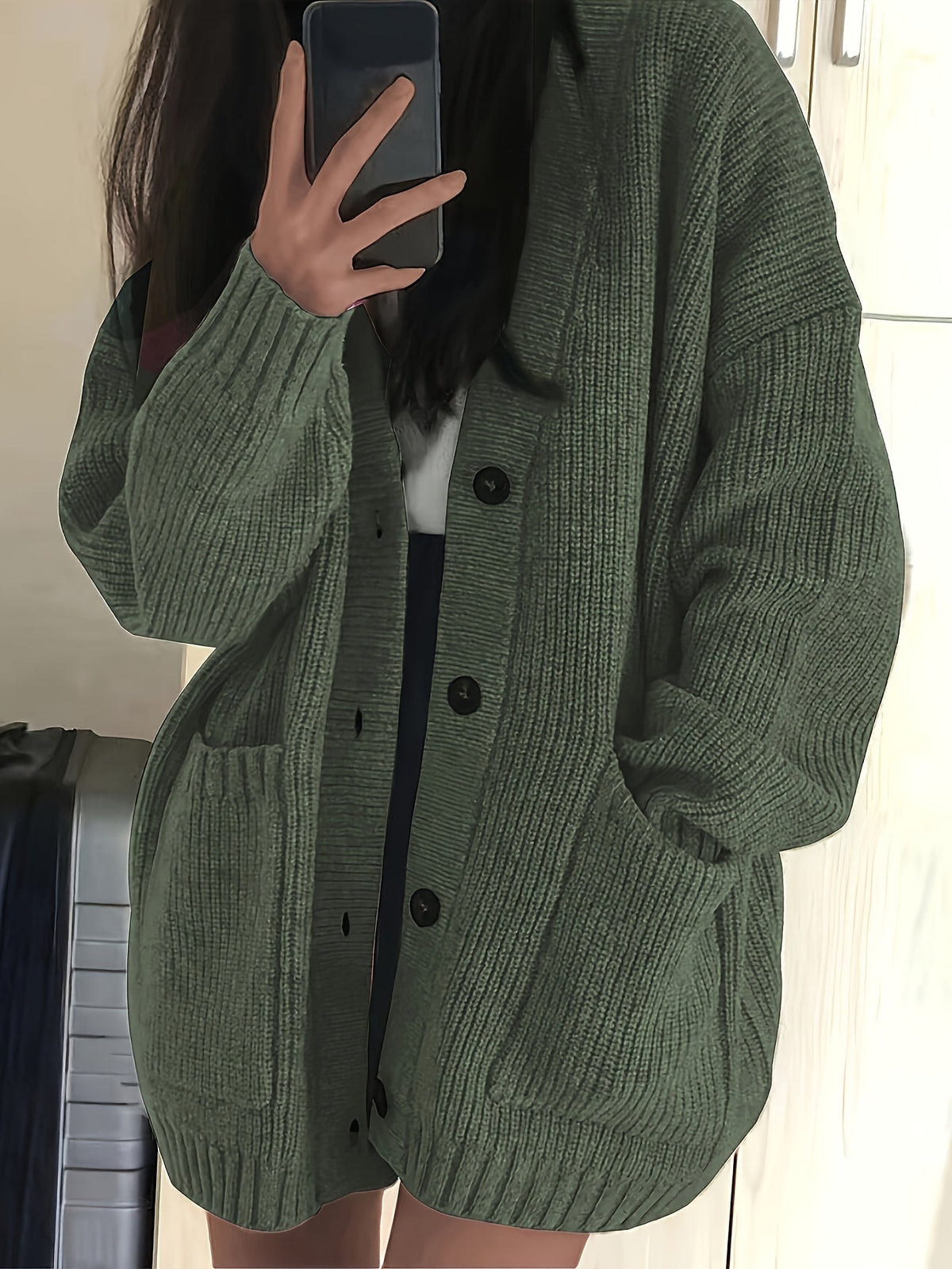 Gilet Femme Oversize En Grosse Maille – Poches Plaquées