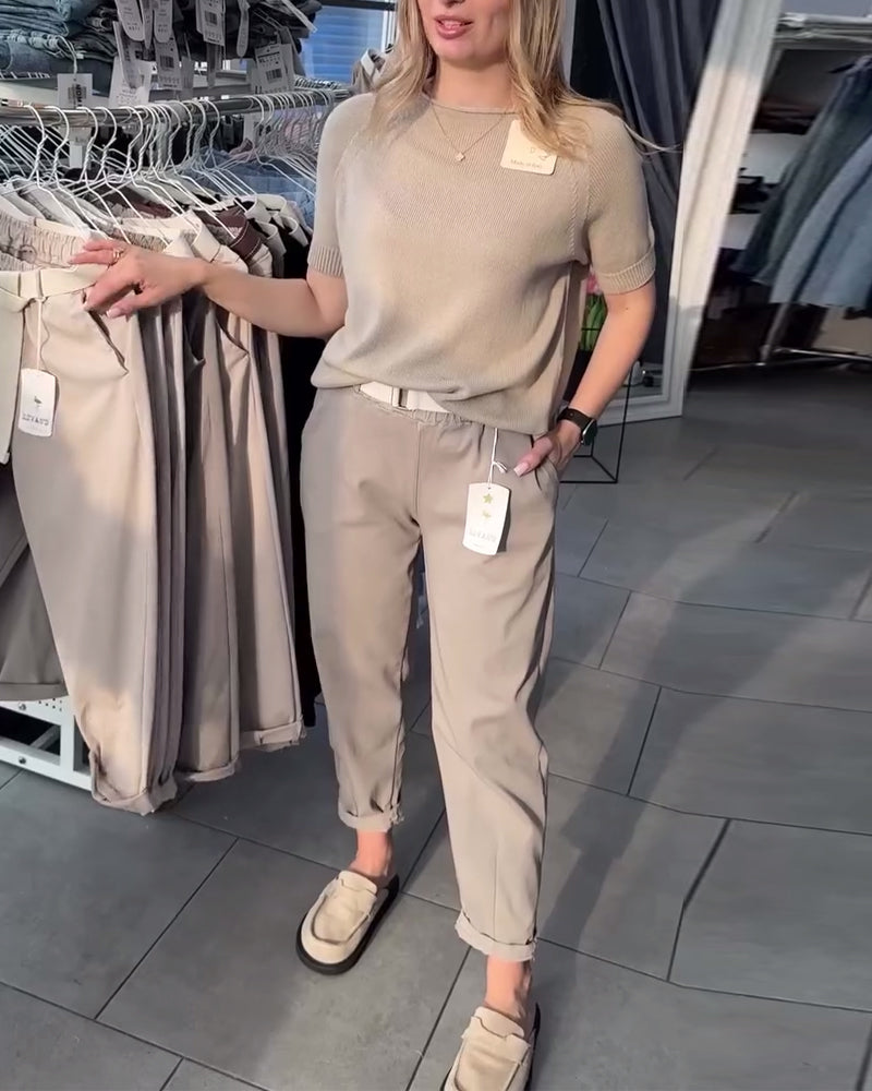 Pantalon Droit Femme Taille Élastique – Avec Ceinture
