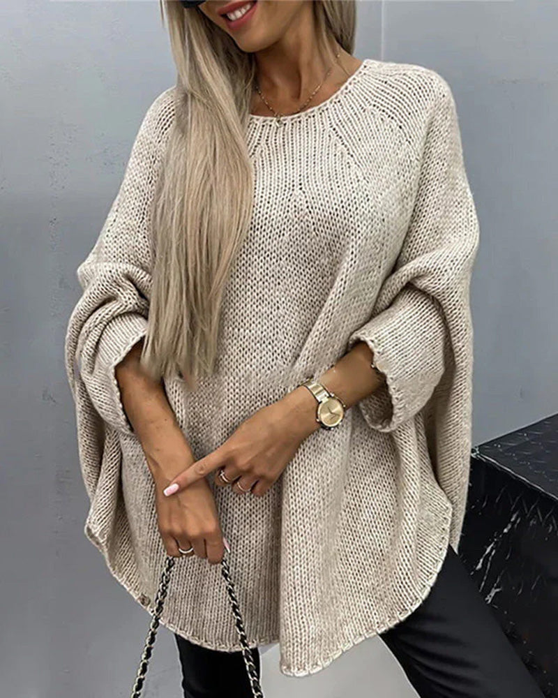 Pull Cape Poncho Femme En Maille Douce – Col Rond