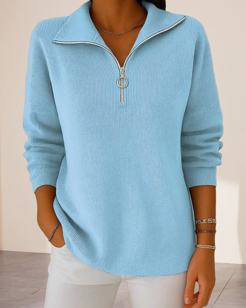 Pull Camionneur Femme En Maille Côtelée – Col Zippé