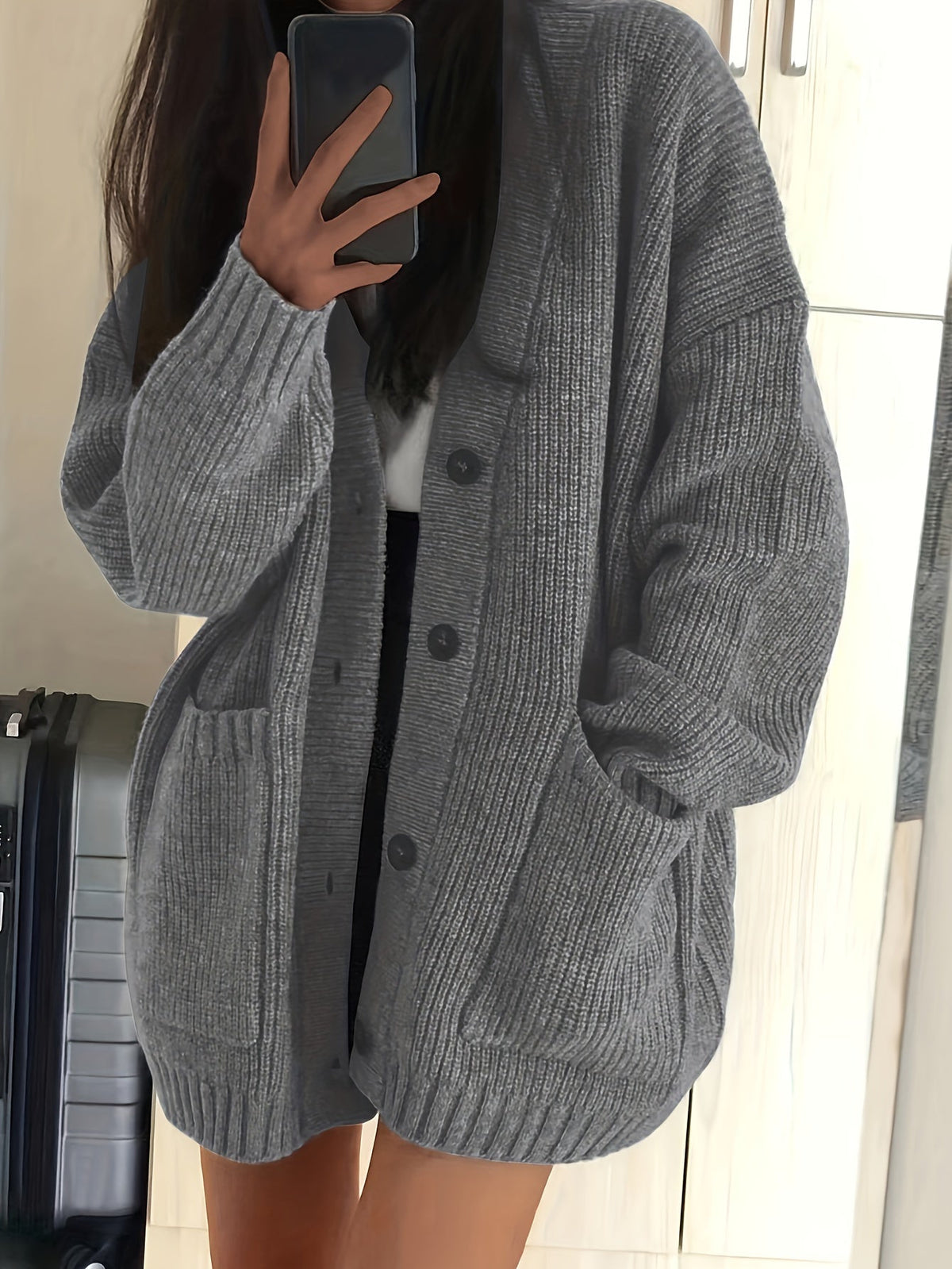 Gilet Femme Oversize En Grosse Maille – Poches Plaquées