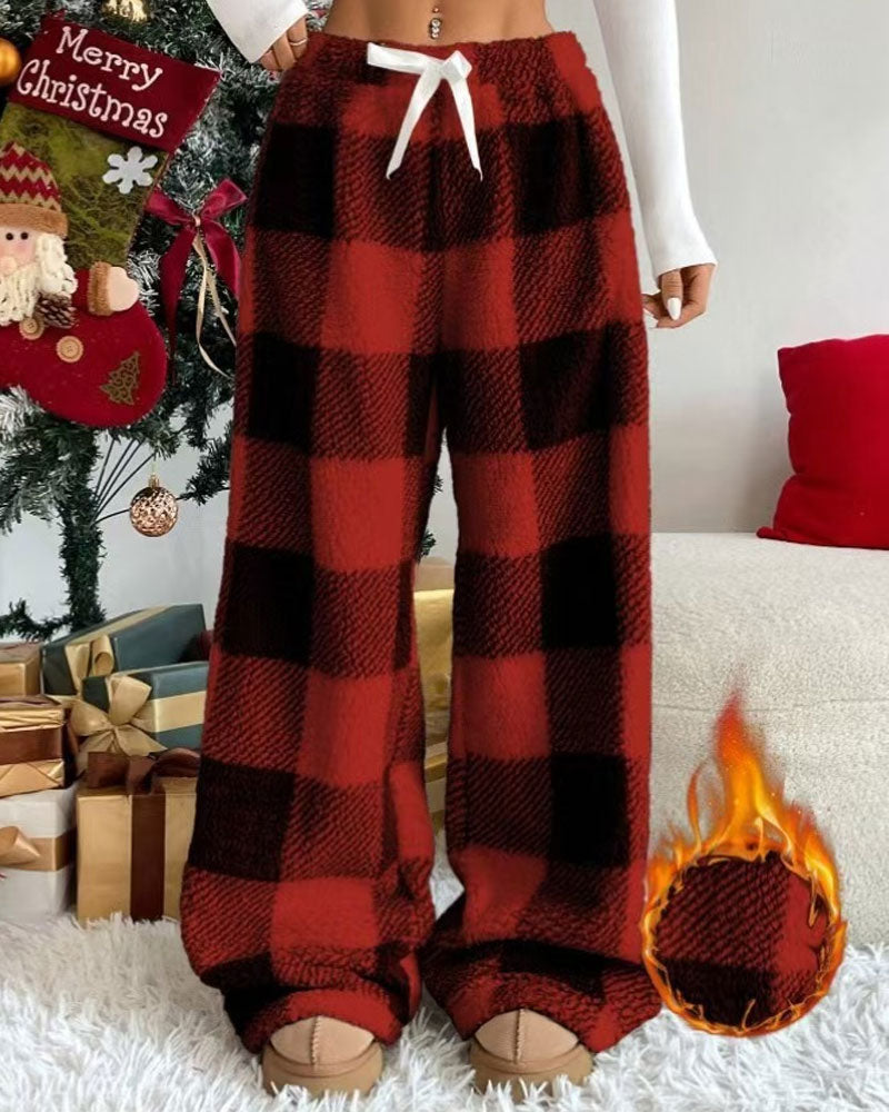 Pantalon De Pyjama Femme En Polaire – À Carreaux