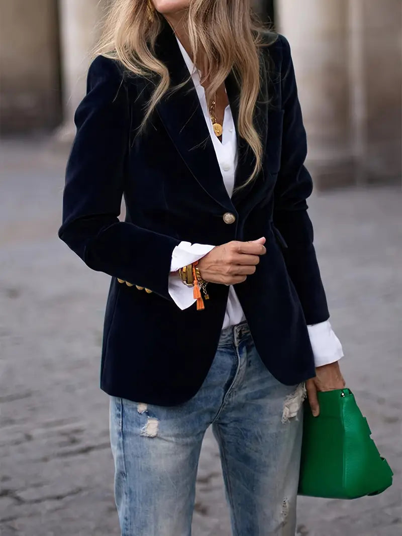 Blazer Femme en Velours – Boutons Dorés