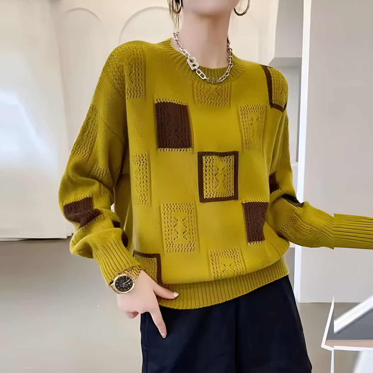 Pull Femme En Maille Patchwork