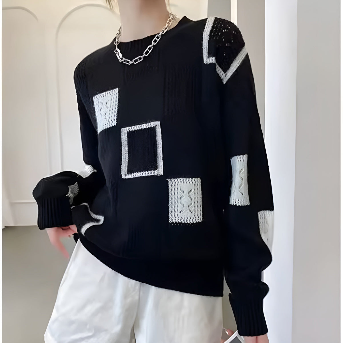Pull Femme En Maille Patchwork