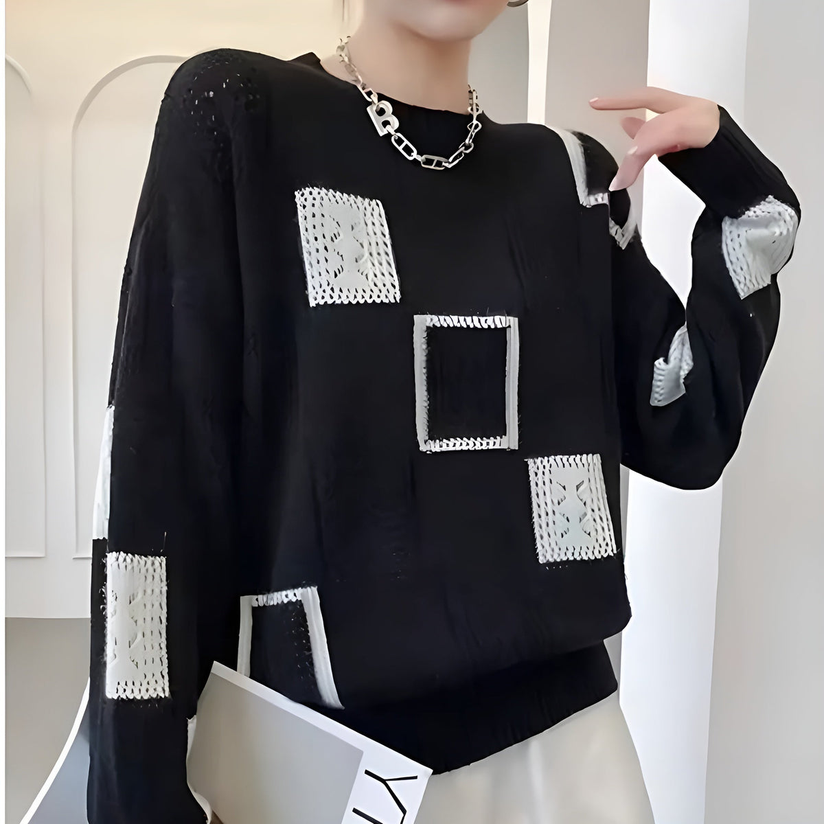 Pull Femme En Maille Patchwork