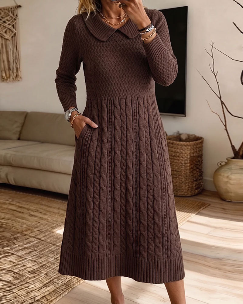 Robe Pull Femme En Maille Torsadée – Col Claudine