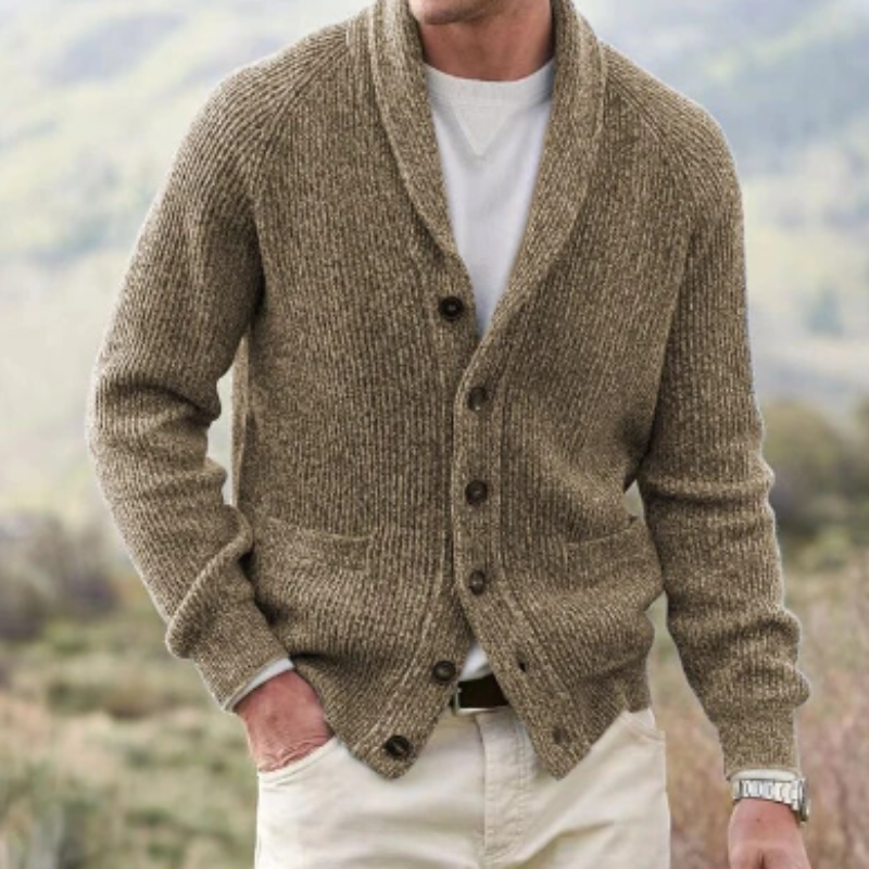 Gilet Homme En Maille Côtelée – Col Châle