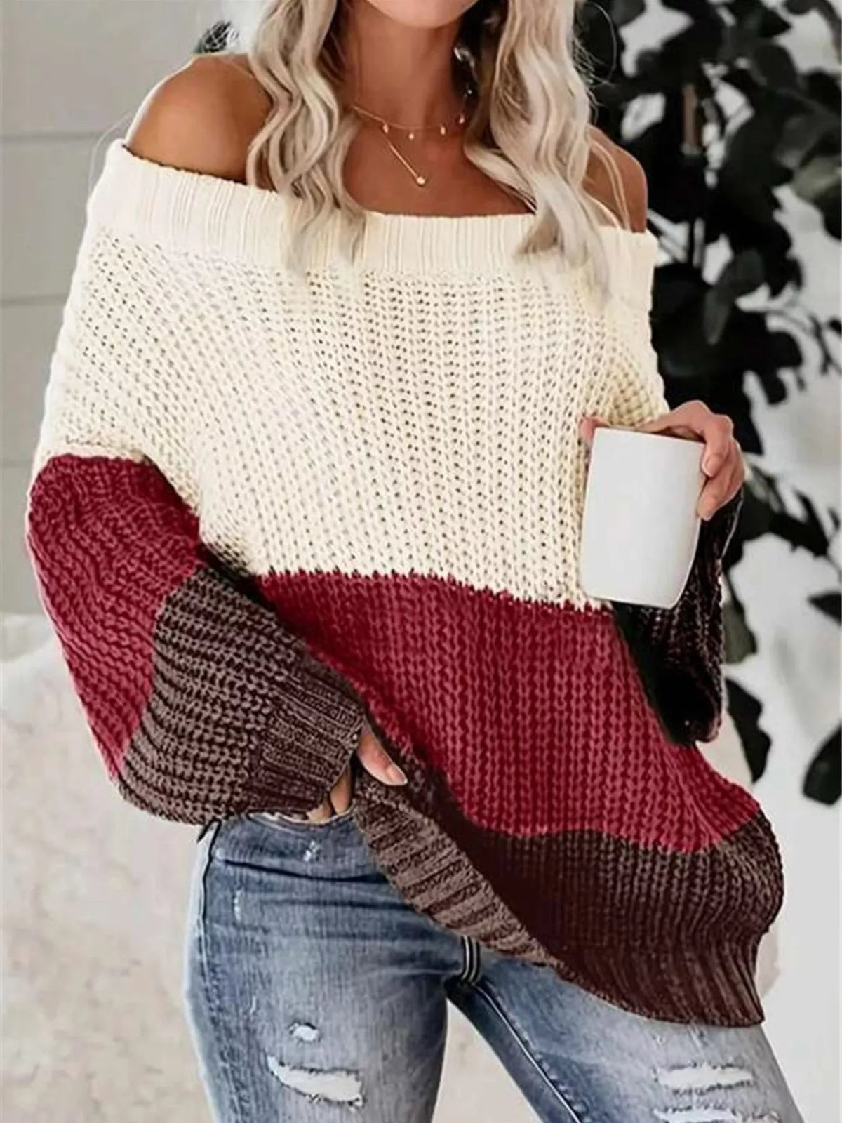 Pull Femme Épaules Dénudées En Maille – Col Bateau