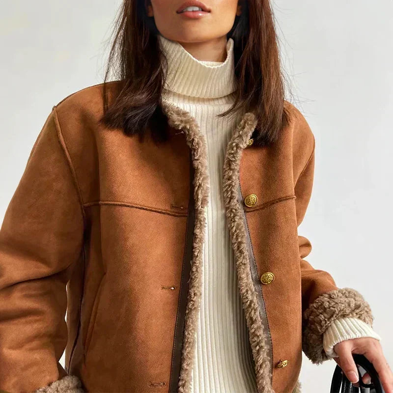 Veste Courte Femme Effet Daim – Doublure Sherpa
