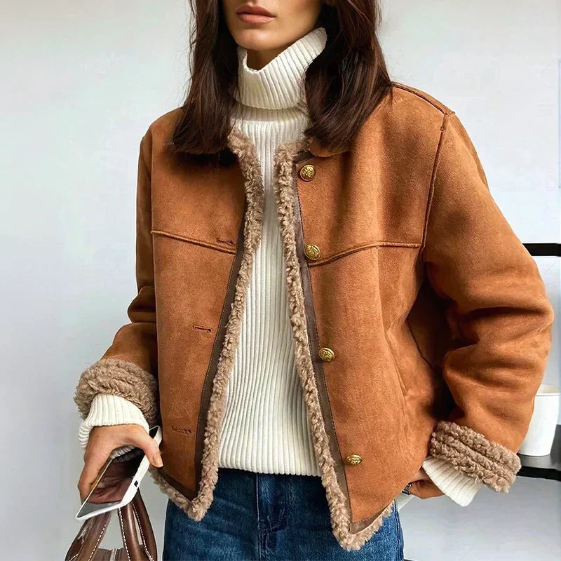 Veste Courte Femme Effet Daim – Doublure Sherpa