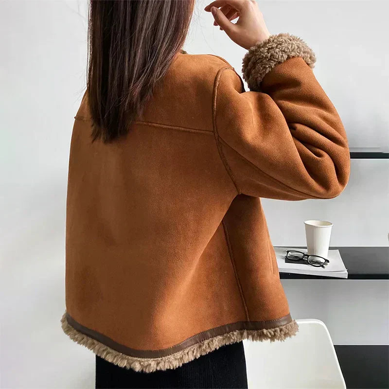 Veste Courte Femme Effet Daim – Doublure Sherpa