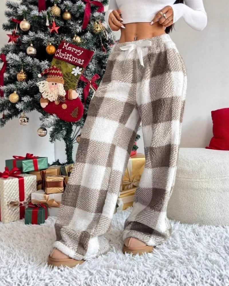 Pantalon De Pyjama Femme En Polaire – À Carreaux