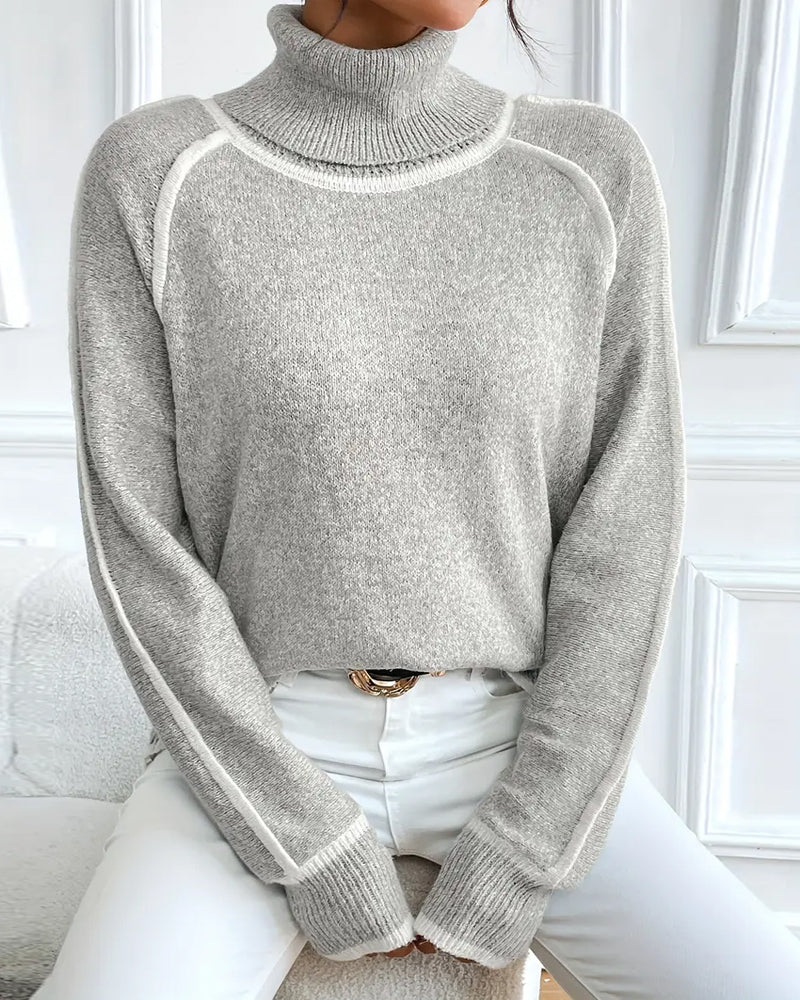 Pull Col Roulé Femme – Liseré Contrasté