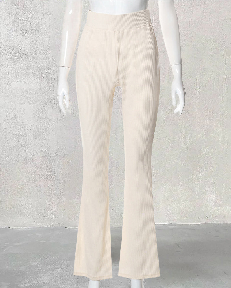 Pantalon Évasé Femme En Maille Côtelée – Taille Haute
