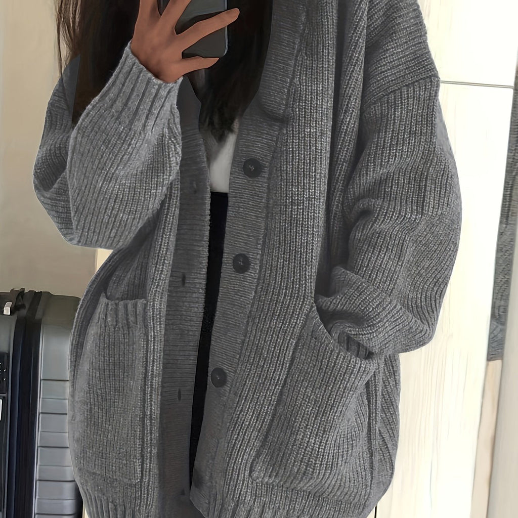 Gilet Femme Oversize En Grosse Maille – Poches Plaquées