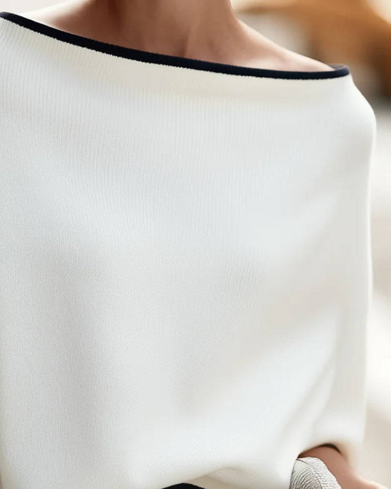 Pull Asymétrique Femme En Maille Fine – Col Bateau
