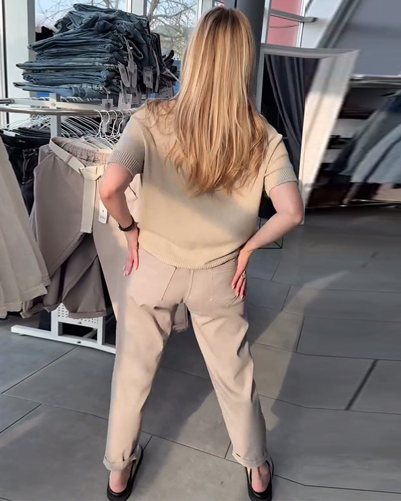 Pantalon Droit Femme Taille Élastique – Avec Ceinture