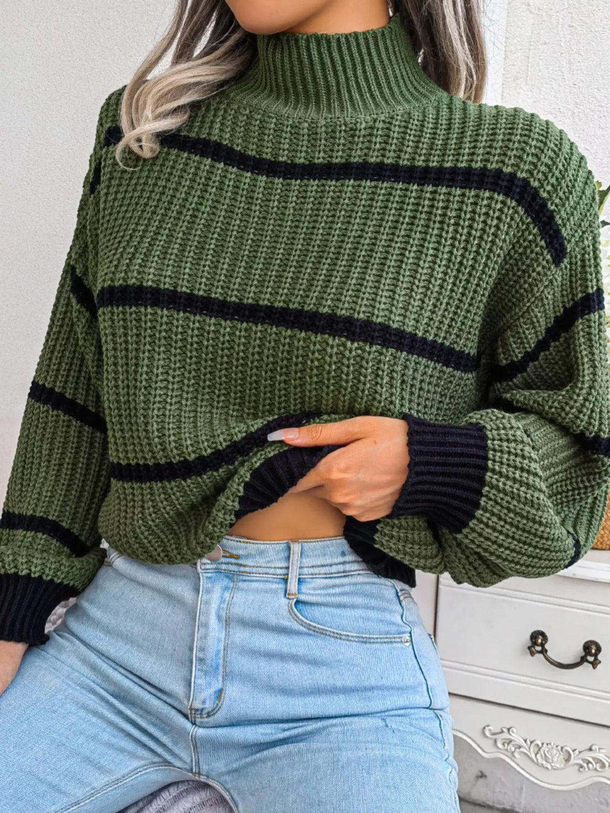 Pull Femme Grande Taille Rayé – Col Montant