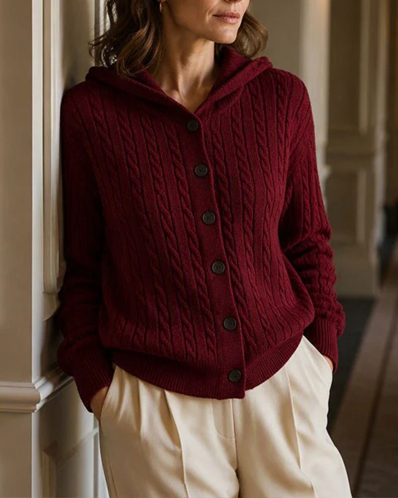 Gilet Femme En Maille Torsadée – À Capuche