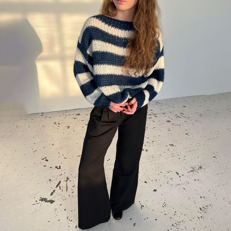 Pull Femme Rayé En Maille Tricotée