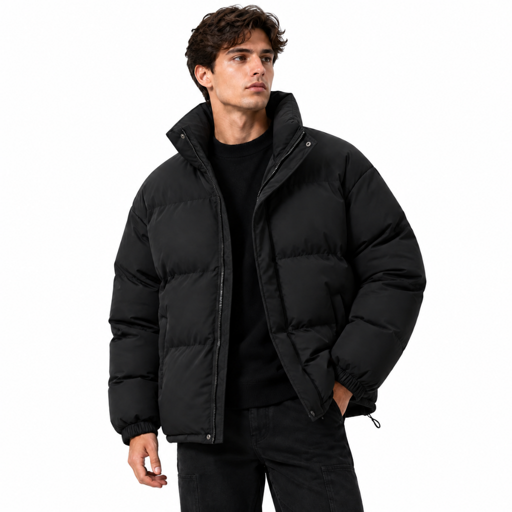 Veste matelassée oversize noire Wearviro portée, vue de face