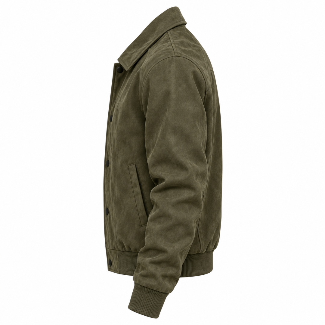 Veste bomber effet daim vert olive Wearviro, vue de profil