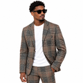 Blazer à carreaux marron et beige Wearviro porté, vue de face
