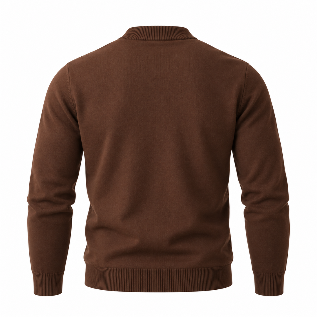 Pull col montant demi-zip marron chocolat Wearviro, vue de dos