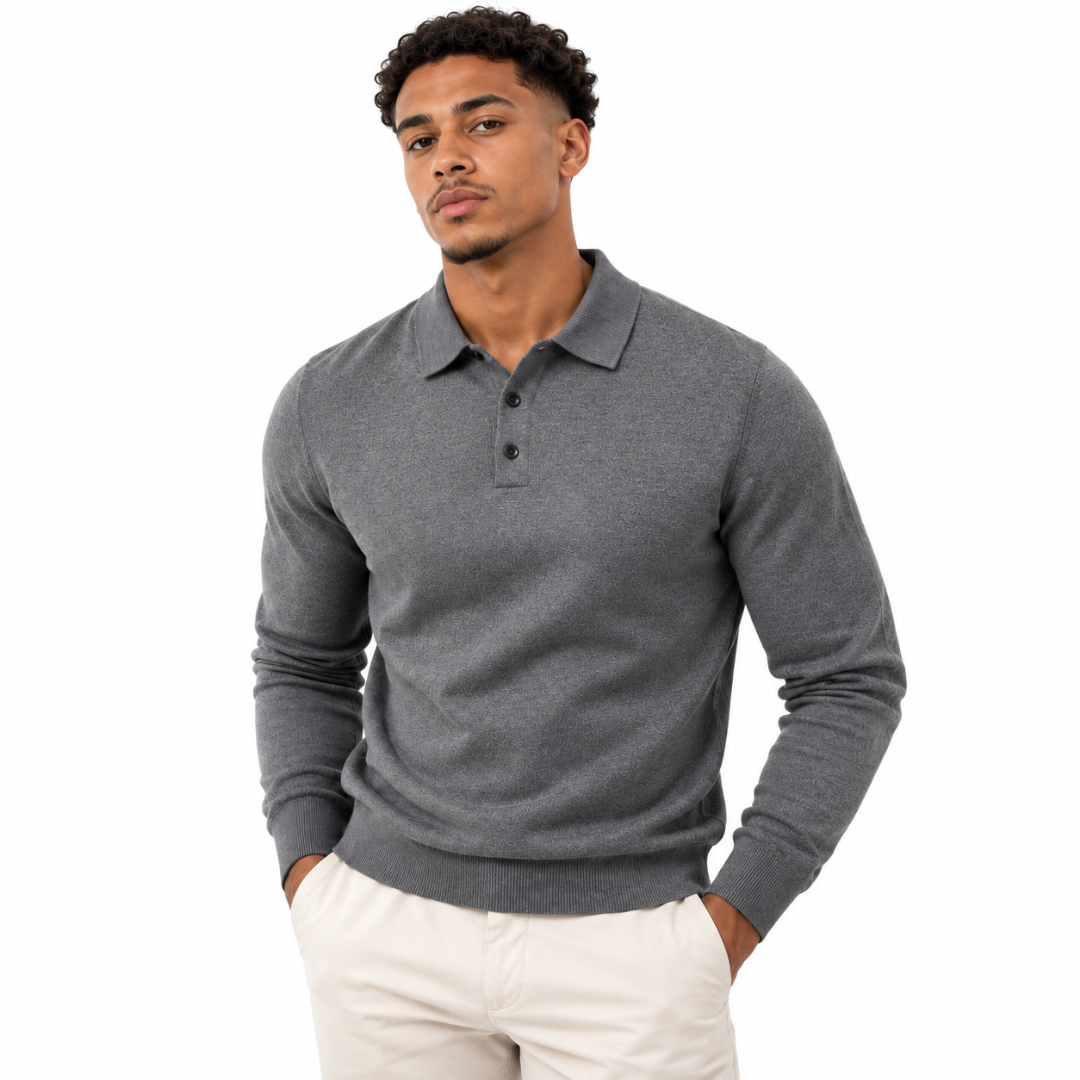 Pull polo en maille gris anthracite Wearviro porté, vue de face
