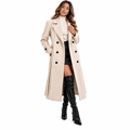 Manteau long beige à double boutonnage Wearviro porté, vue de face