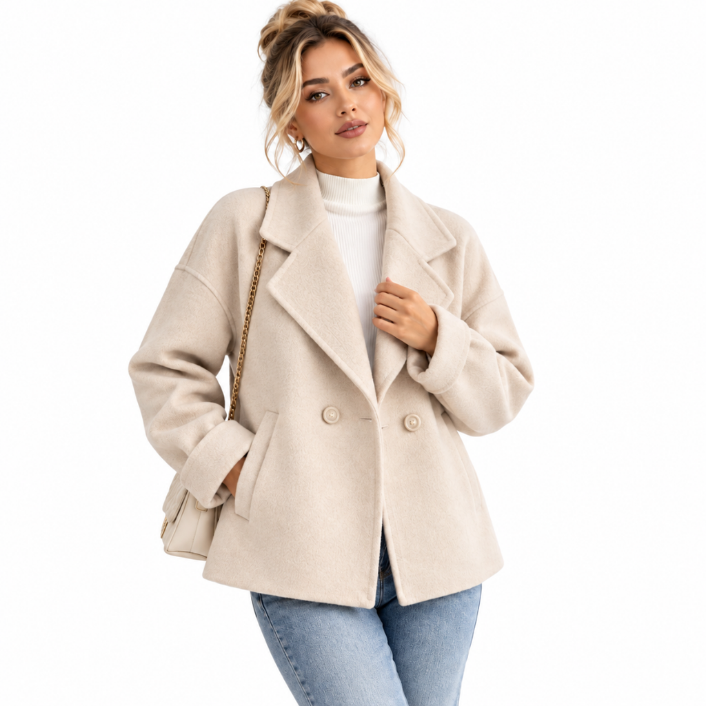 Veste courte oversize écrue Wearviro portée, vue de face