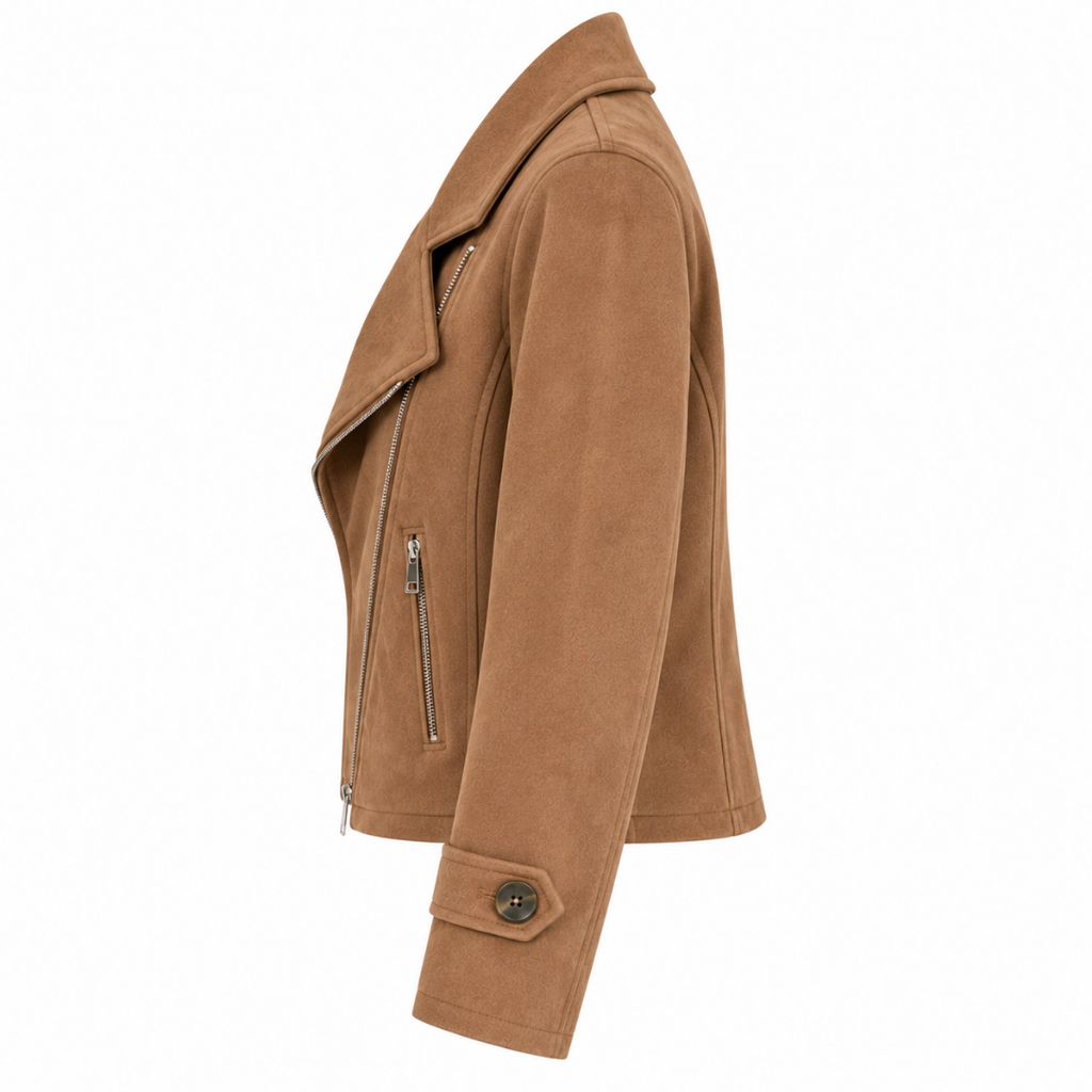 Veste biker effet daim camel Wearviro, vue de profil