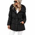 Doudoune longue noire à capuche Wearviro portée, vue de face