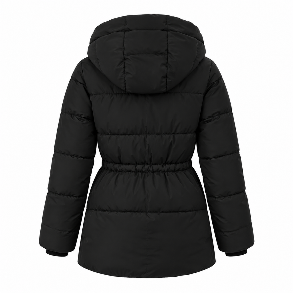 Doudoune longue noire à capuche Wearviro, vue de dos