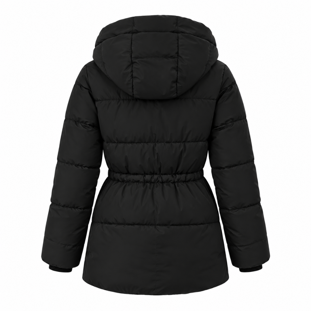Doudoune longue noire à capuche Wearviro, vue de dos