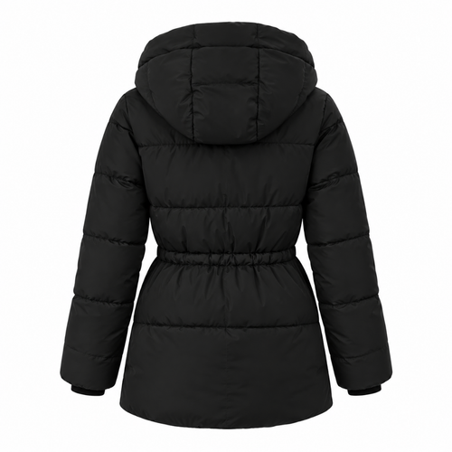 Doudoune longue noire à capuche Wearviro, vue de dos