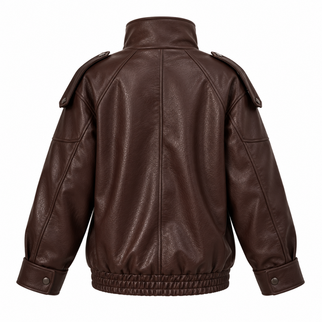 Blouson biker en similicuir marron chocolat Wearviro, vue de dos