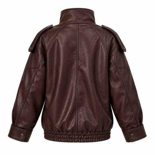 Blouson biker en similicuir marron chocolat Wearviro, vue de dos