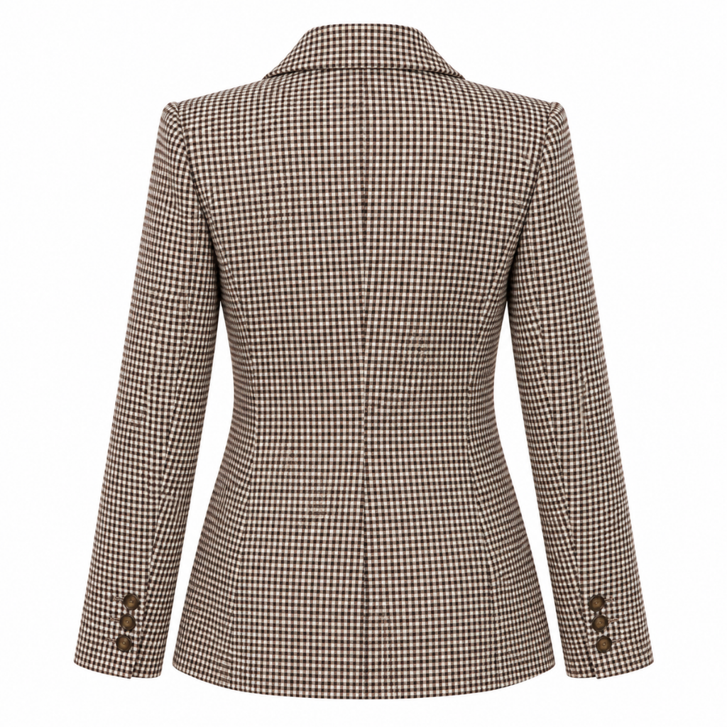 Blazer femme à carreaux marron et écru Wearviro, vue de dos