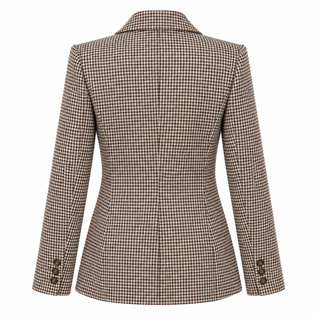 Blazer femme à carreaux marron et écru Wearviro, vue de dos