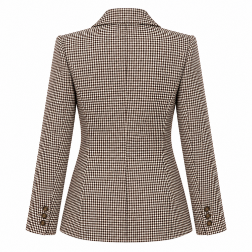 Blazer femme à carreaux marron et écru Wearviro, vue de dos