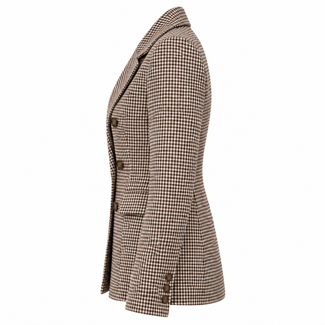 Blazer femme à carreaux marron et écru Wearviro, vue de profil