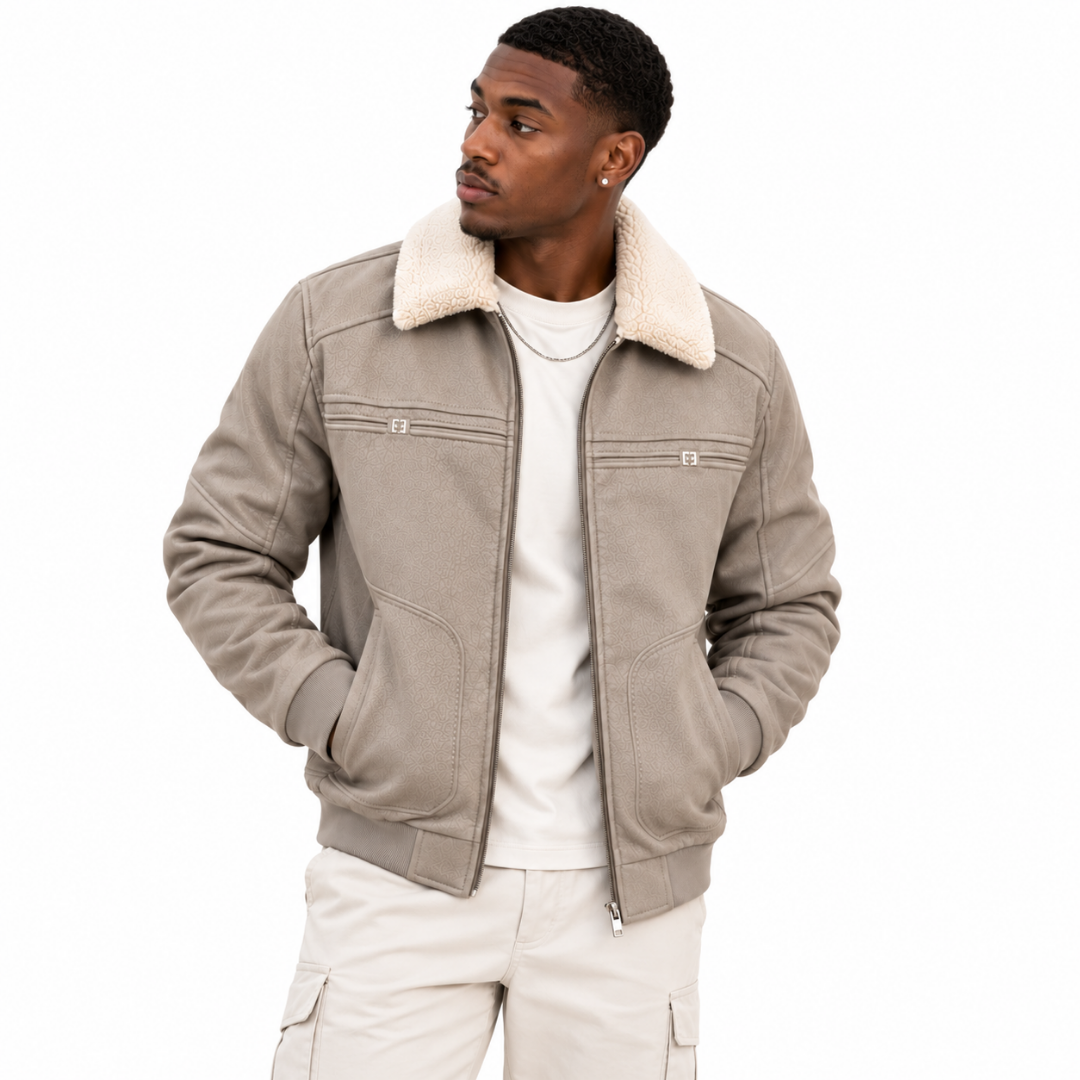 Veste aviateur en daim beige Wearviro portée, vue de face